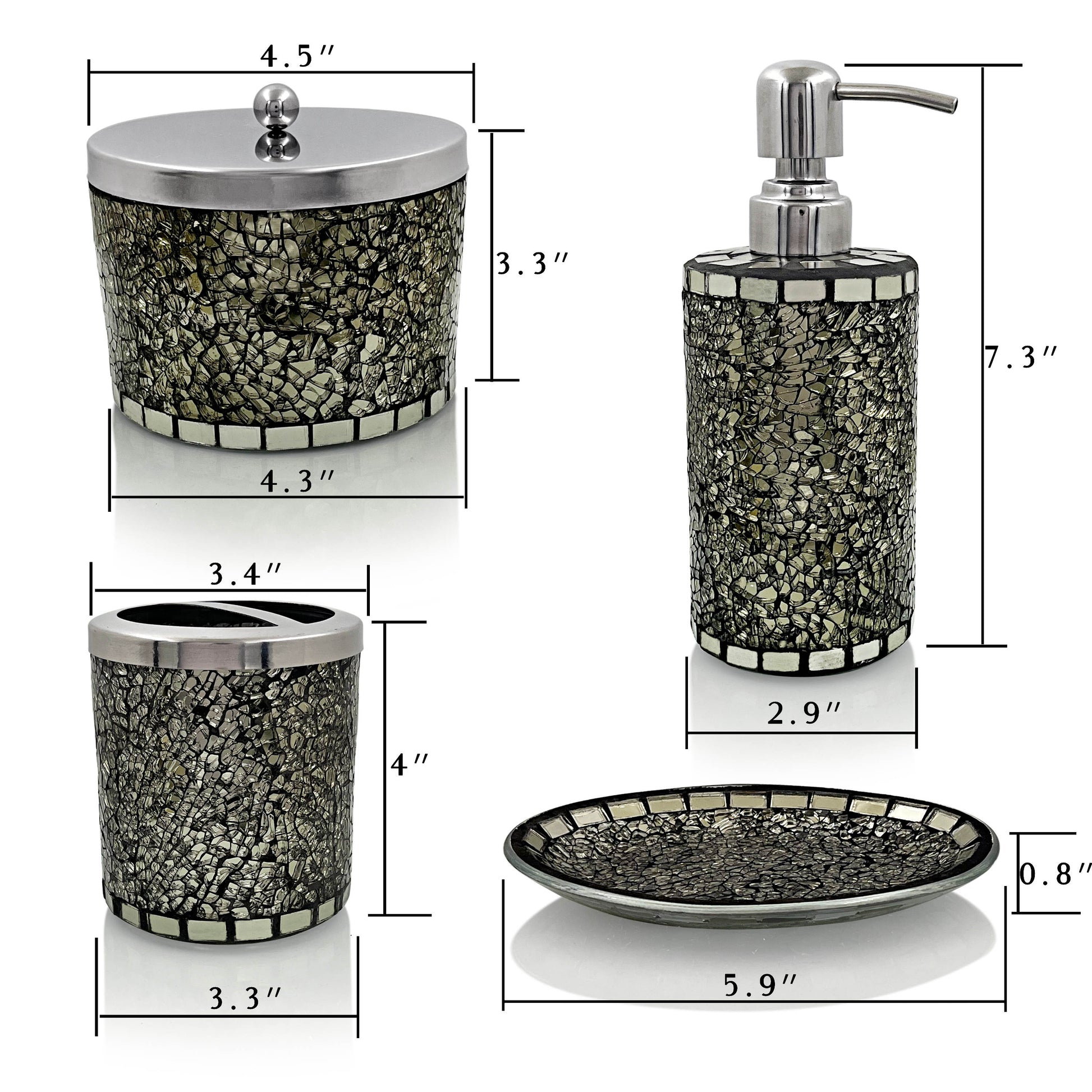 LushAccents Bathroom Accessories Set, 4-Piece Decorative Glass Bathroo –  lushaccents
